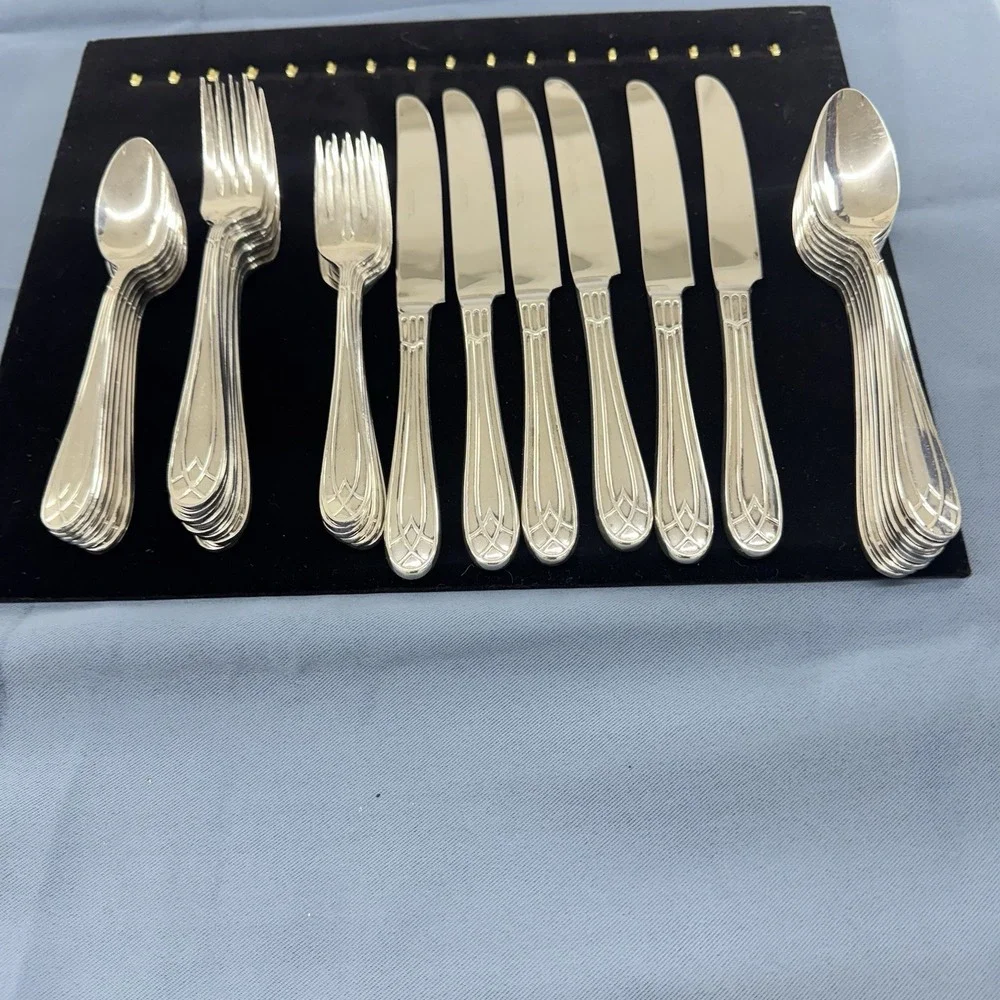 The Main Course Flatware Japan Geometric Art Deco Acclaim Stainless 35 Pieces